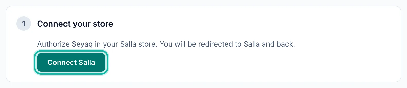 The Connect store page for a Salla store that is not connected yet, with the Connect Salla button highlighted.